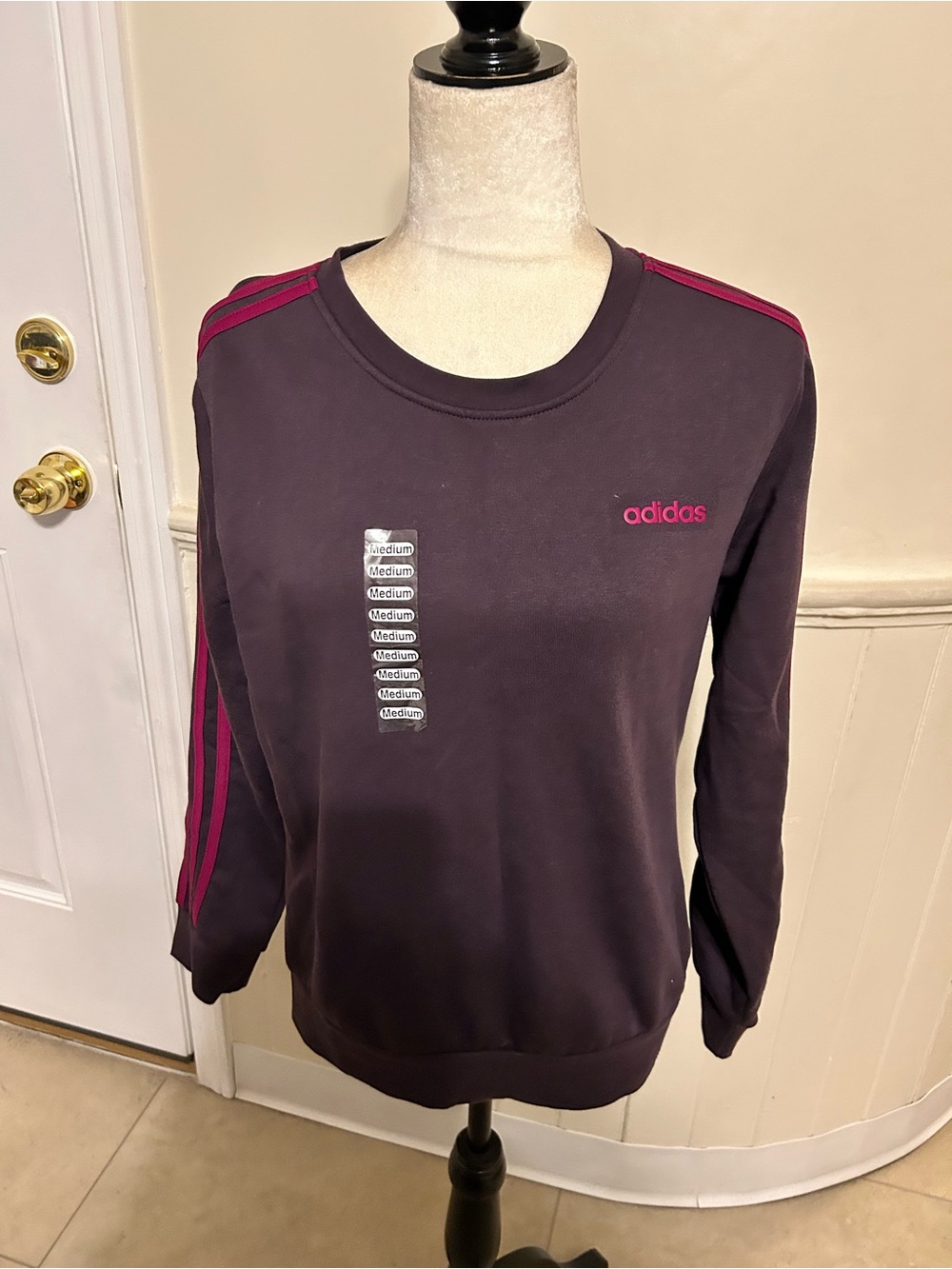 NWT Adidas Crewneck Sweatshirt/3 Stripes/Purple/Raspberry/Woman’s Medium
